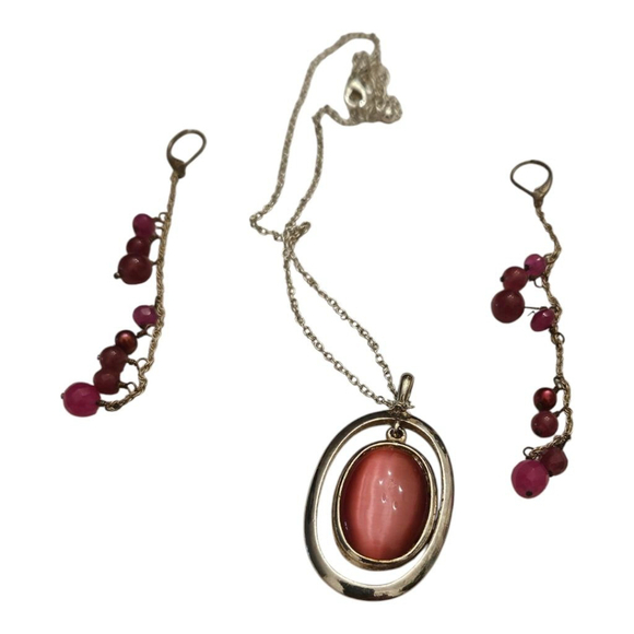 Women's Unbranded Necklace & Earring Set Pink Silver - Picture 6 of 6
